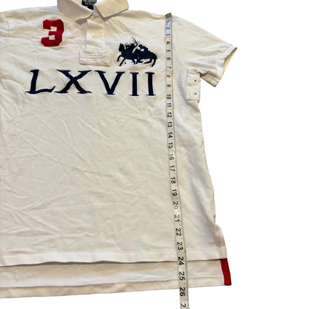 Polo Ralph Lauren Mens White Big Pony LXVII Custom Fit Polo Shirt Size M 3 Patch